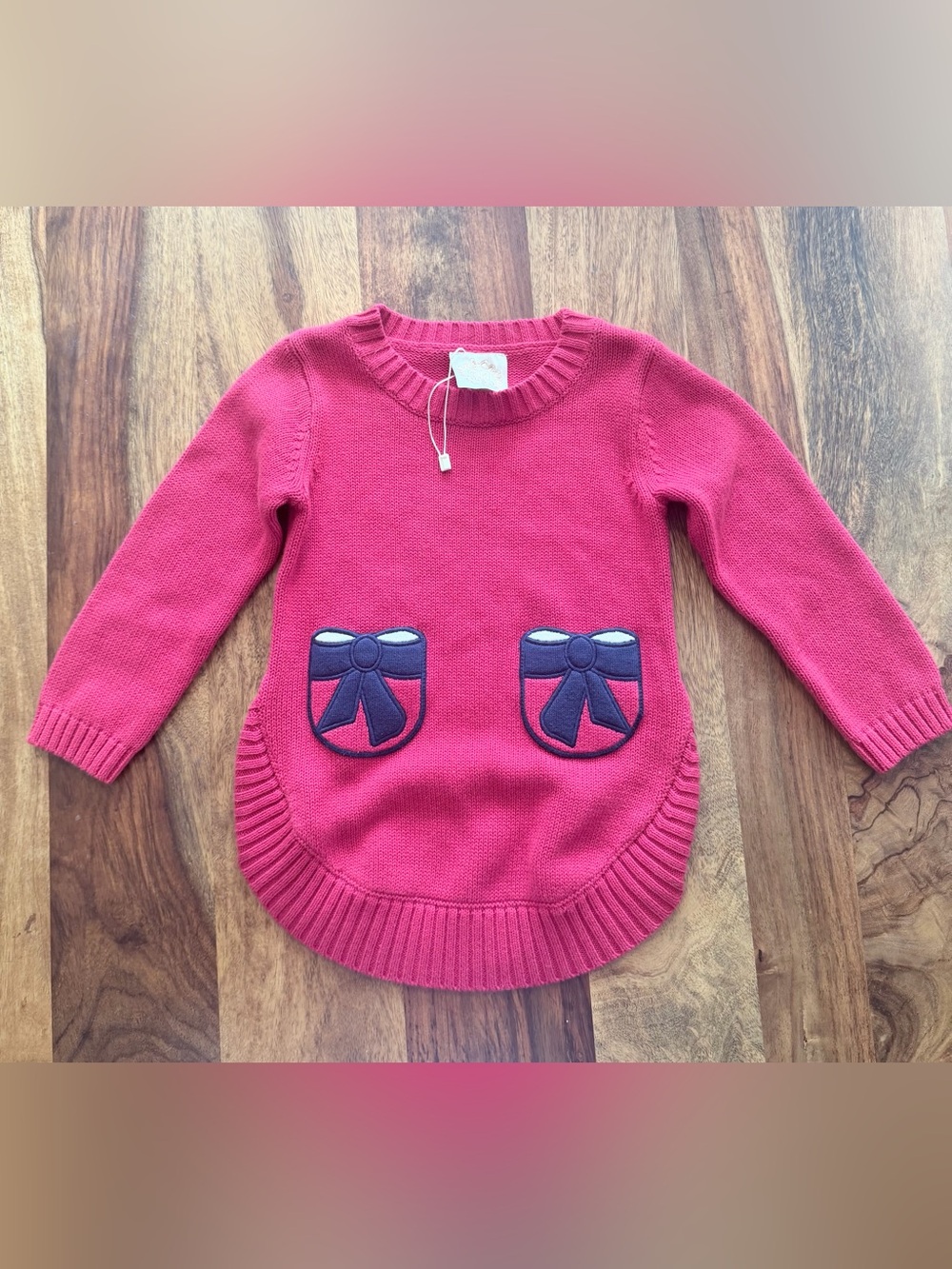 TBBC Red Sweater with Navy Bow Pockets
